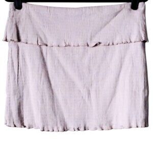 *Flaw* Free People Crinkle Smocked Cotton Lettuce Edge Mini Skirt XL Dusty Mauve